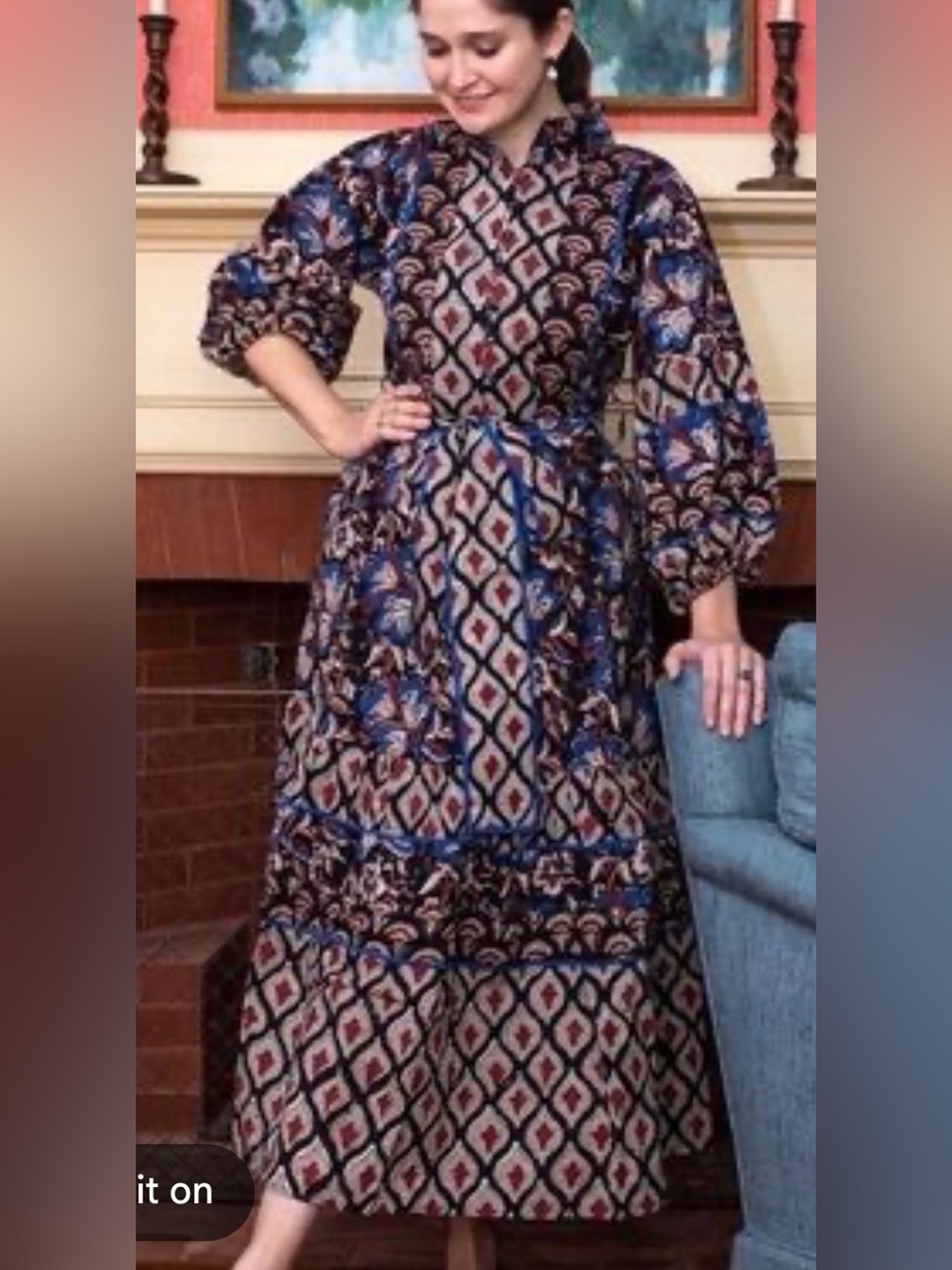 Sue Sartor Paloma Flounce Dress Cinnabar Black Alhambra Print - See Measurements